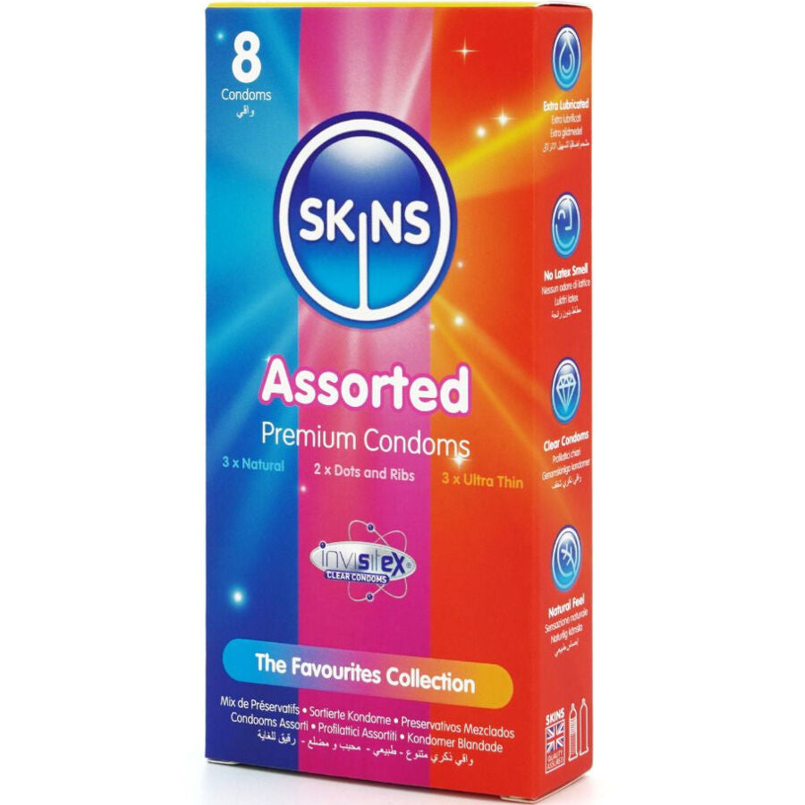 SKINS - CONFEZIONE ASSORTITA DI 8 PRESERVATIVI PREMIUM – Tutte le dimensioni della scatola – foto 2