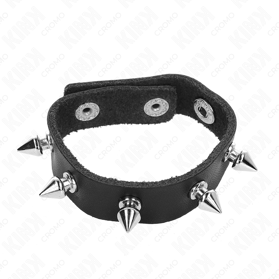 KINK - ANELLO PER PENE IN PELLE CON PUNTE 21,5 X 1,6 CM – Anelli per pene in metallo BDSM – foto 4