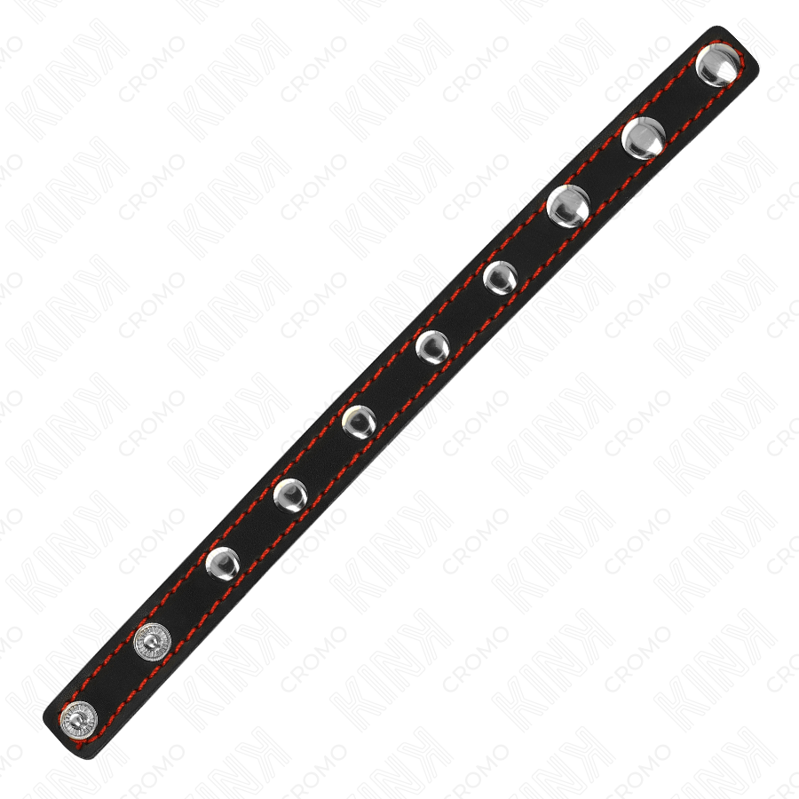 KINK - ANELLO PER PENE IN PELLE CON CHIUSURA A PRESSIONE FODERA ROSSA 21 X 1,5 CM – Anelli per pene in metallo BDSM – foto 4