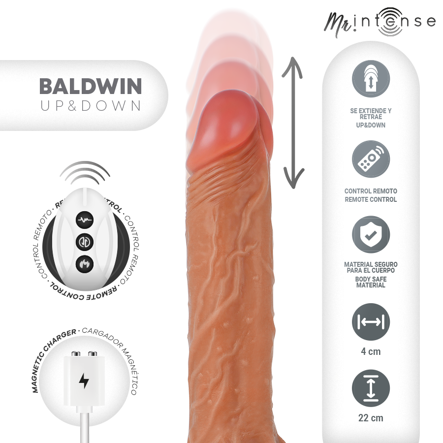 MR INTENSE - BALDWIN REALISTICO MULTIFUNZIONALE CON VIBRAZIONE, SU E GIÙ TELECOMANDO, 22 CM - OPPURE - 4 CM – Vibratori realistici – foto 3