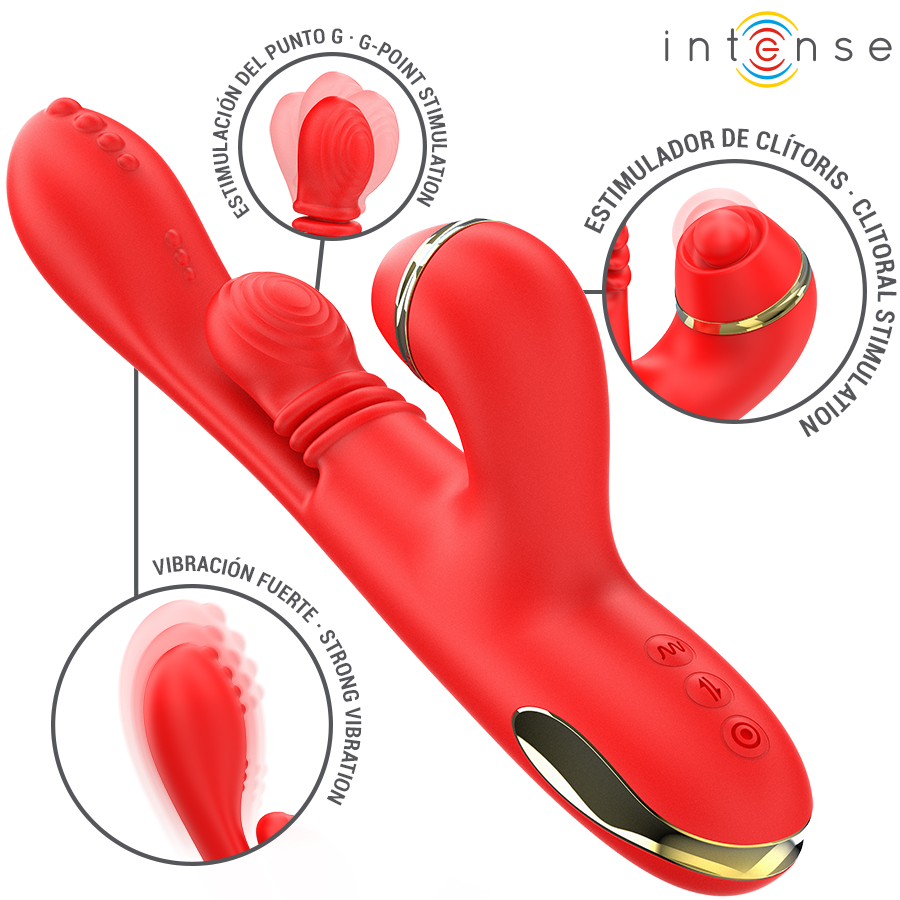 INTENSE - KATY STIMOLATORE CLITORIDEO MULTIFUNZIONE 4 TESTINE INTERCAMBIABILI ROSSO – Rotatori vibranti – foto 4