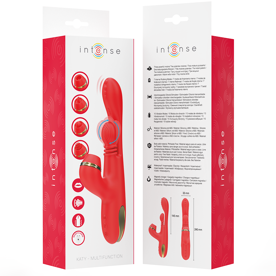 INTENSE - KATY STIMOLATORE CLITORIDEO MULTIFUNZIONE 4 TESTINE INTERCAMBIABILI ROSSO – Rotatori vibranti – foto 9