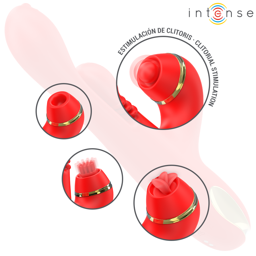 INTENSE - KATY STIMOLATORE CLITORIDEO MULTIFUNZIONE 4 TESTINE INTERCAMBIABILI ROSSO – Rotatori vibranti – foto 6