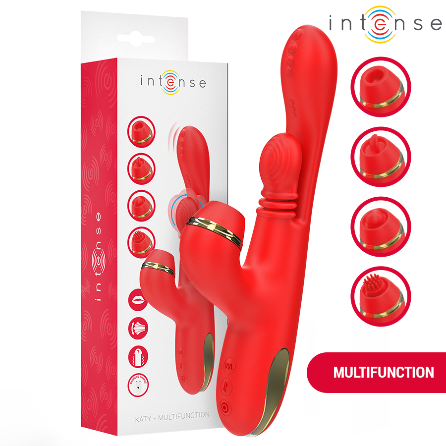 INTENSE - KATY STIMOLATORE CLITORIDEO MULTIFUNZIONE 4 TESTINE INTERCAMBIABILI ROSSO – Rotatori vibranti – foto 2