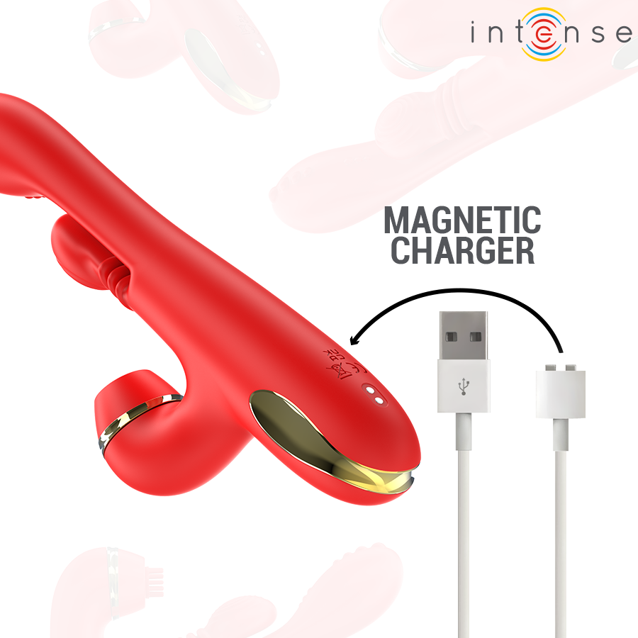 INTENSE - KATY STIMOLATORE CLITORIDEO MULTIFUNZIONE 4 TESTINE INTERCAMBIABILI ROSSO – Rotatori vibranti – foto 8