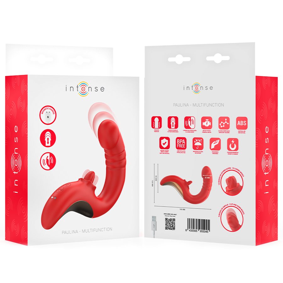 INTENSE - PAULINA VIBRATORE E STIMOLATORE A FORMA DI U ROSSO – Vibratore per coppie UD – foto 9