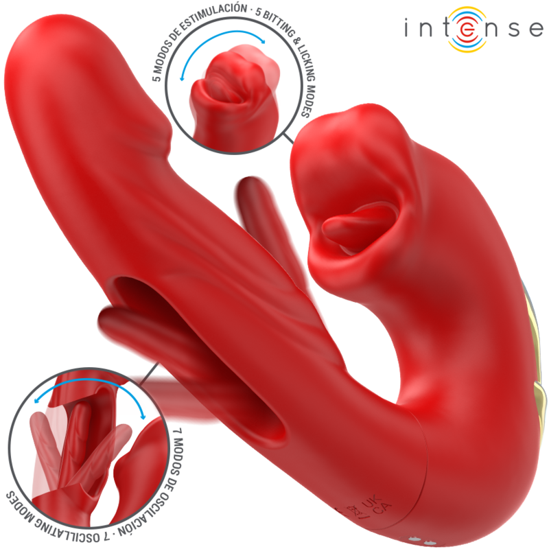 INTENSE - NATHY DOPPIO VIBRATORE CON BOCCA STIMOLANTE MULTIFUNZIONE ROSSO – Vibratore per coppie UD – foto 2