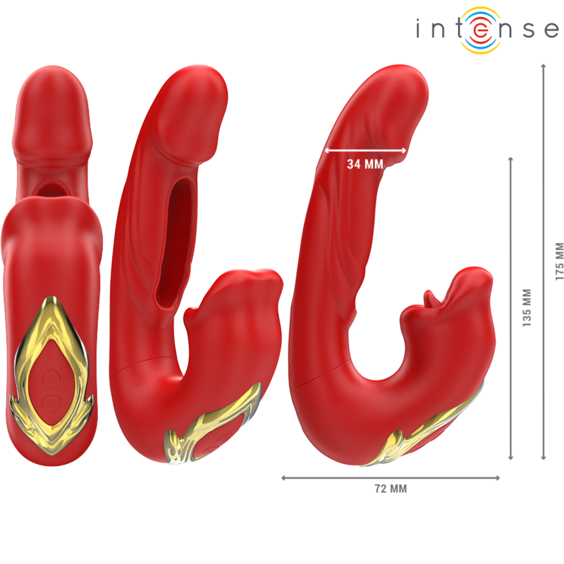 INTENSE - NATHY DOPPIO VIBRATORE CON BOCCA STIMOLANTE MULTIFUNZIONE ROSSO – Vibratore per coppie UD – foto 3