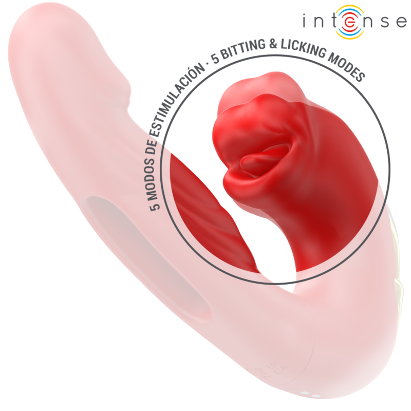INTENSE - NATHY DOPPIO VIBRATORE CON BOCCA STIMOLANTE MULTIFUNZIONE ROSSO – Vibratore per coppie UD – foto 5