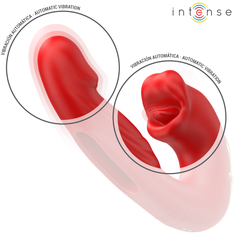 INTENSE - NATHY DOPPIO VIBRATORE CON BOCCA STIMOLANTE MULTIFUNZIONE ROSSO – Vibratore per coppie UD – foto 6
