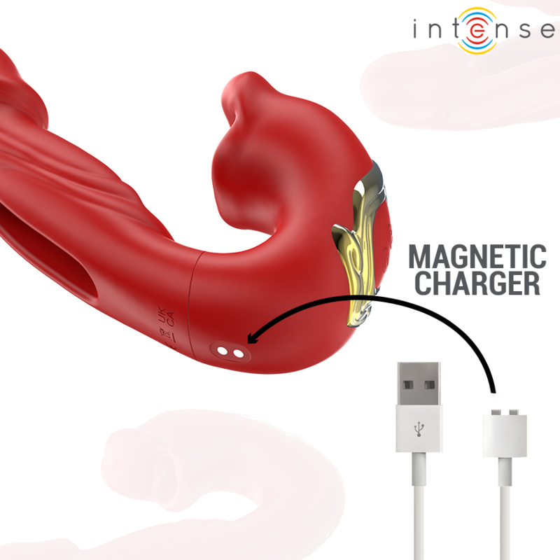 INTENSE - NATHY DOPPIO VIBRATORE CON BOCCA STIMOLANTE MULTIFUNZIONE ROSSO – Vibratore per coppie UD – foto 7