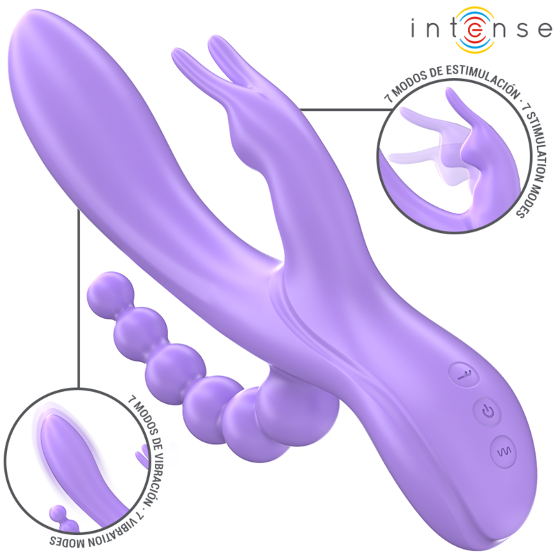 INTENSE - MIKO TRIPLO VIBRATORE CONIGLIO & STIMOLATORE & ANALE 7 VIBRAZIONI VIOLA – Vibratori HI-TECH – foto 2