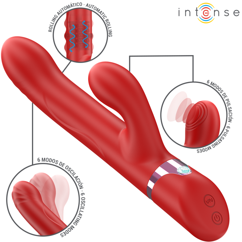 INTENSE - LELE VIBRATORE MULTIFUNZIONE ROTANTE E OSCILLANTE E STIMOLANTE ROSSO – Vibratori HI-TECH – foto 2