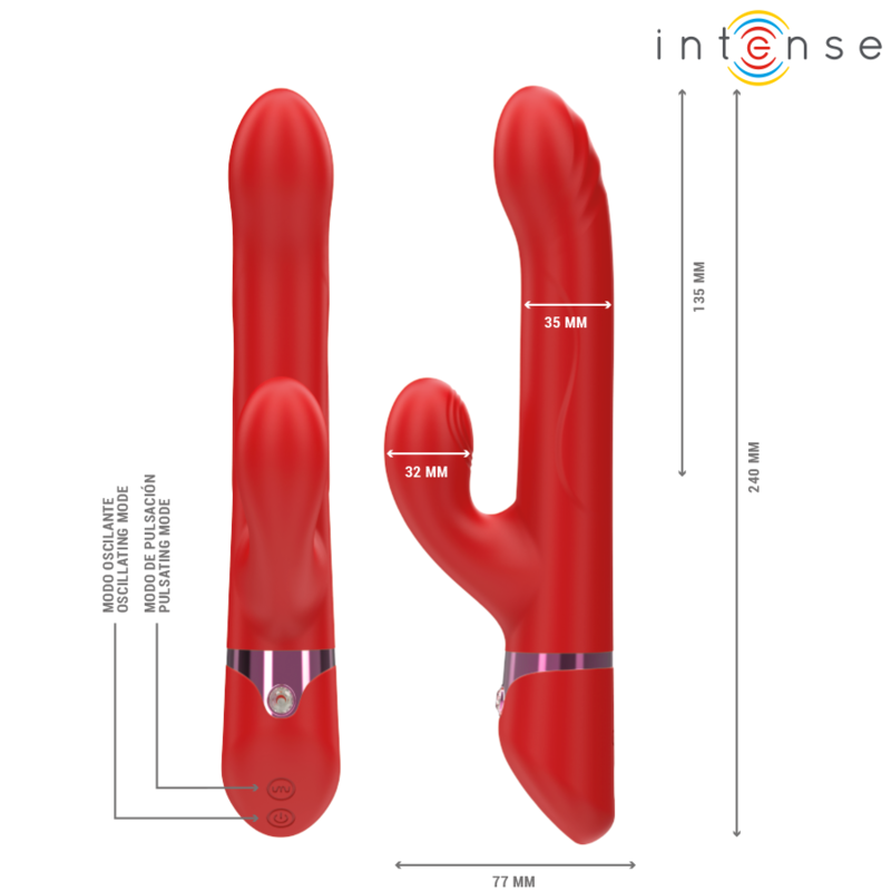 INTENSE - LELE VIBRATORE MULTIFUNZIONE ROTANTE E OSCILLANTE E STIMOLANTE ROSSO – Vibratori HI-TECH – foto 3