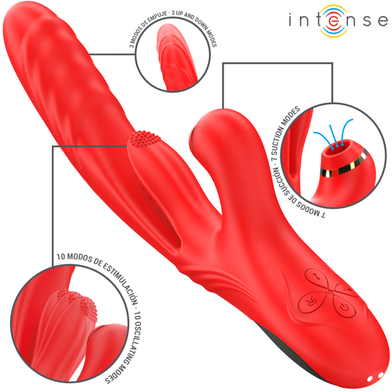 INTENSE - KAROL VIBRATORE MULTIFUNZIONE SPINTA E STIMOLAZIONE E ONDE STIMOLANTI ROSSO – Vibratori HI-TECH – foto 2