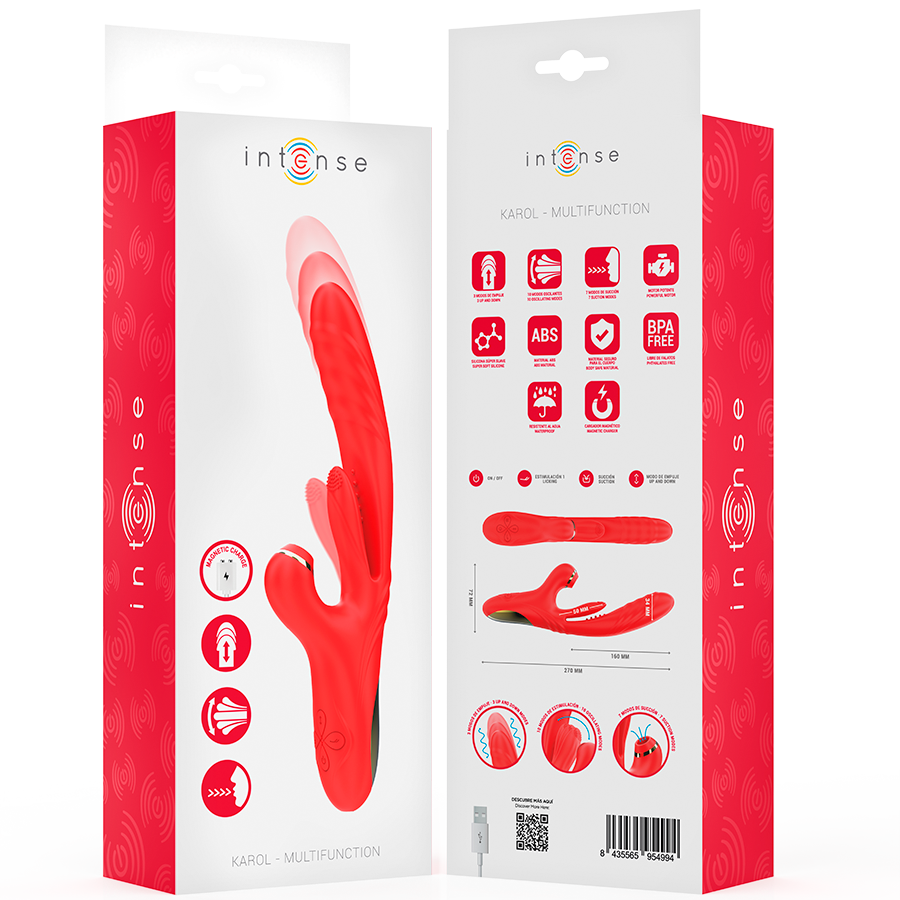 INTENSE - KAROL VIBRATORE MULTIFUNZIONE SPINTA E STIMOLAZIONE E ONDE STIMOLANTI ROSSO – Vibratori HI-TECH – foto 8