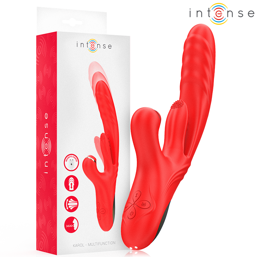 INTENSE - KAROL VIBRATORE MULTIFUNZIONE SPINTA E STIMOLAZIONE E ONDE STIMOLANTI ROSSO – Vibratori HI-TECH