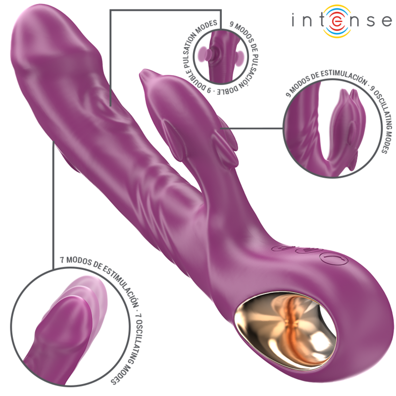 INTENSE - VIBRATORE MULTIFUNZIONE HALLE CON LINGUA STIMOLANTE A DELFINO VIOLA – Vibratori HI-TECH – foto 2