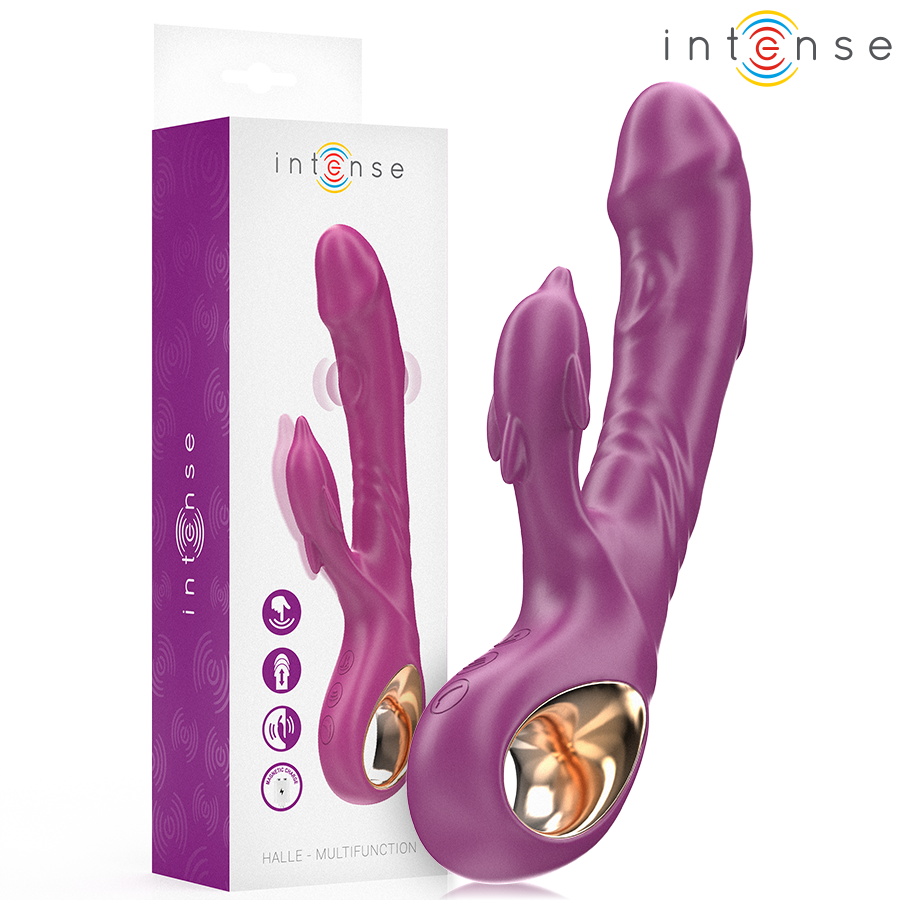 INTENSE - VIBRATORE MULTIFUNZIONE HALLE CON LINGUA STIMOLANTE A DELFINO VIOLA – Vibratori HI-TECH