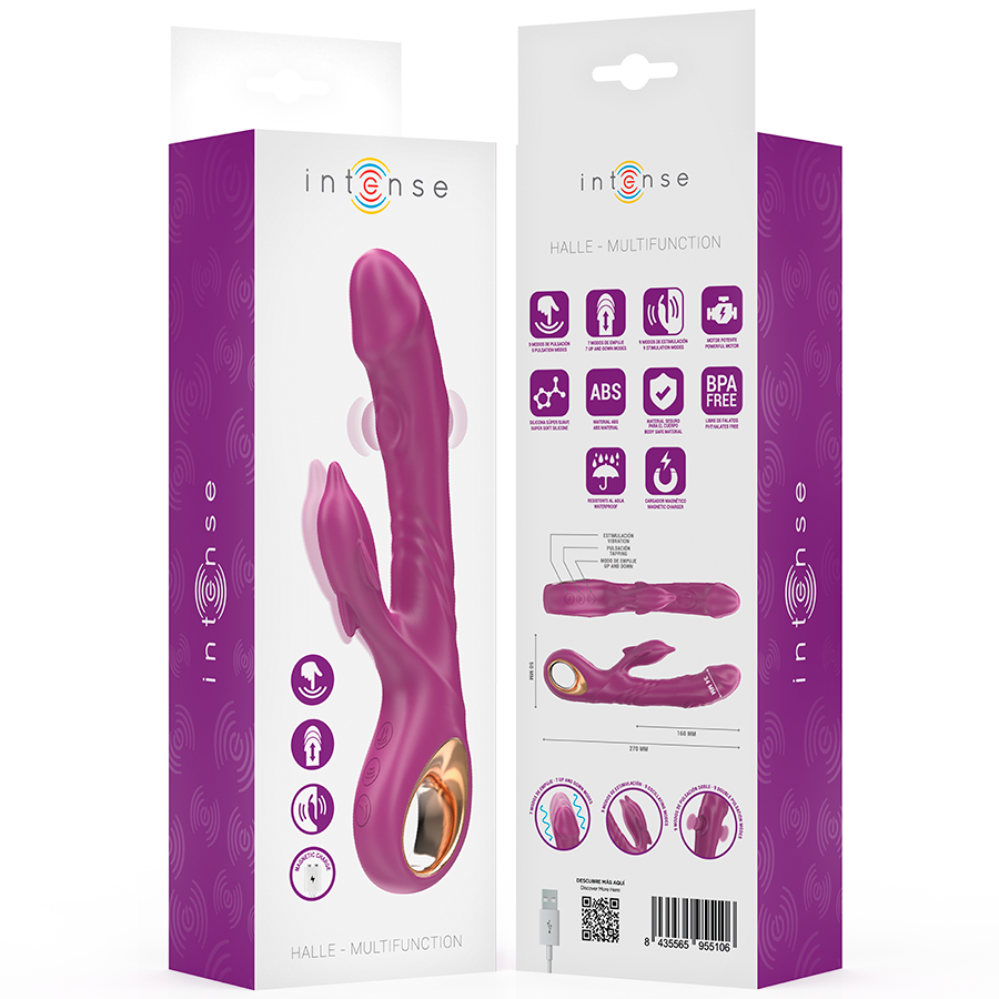 INTENSE - VIBRATORE MULTIFUNZIONE HALLE CON LINGUA STIMOLANTE A DELFINO VIOLA – Vibratori HI-TECH – foto 8