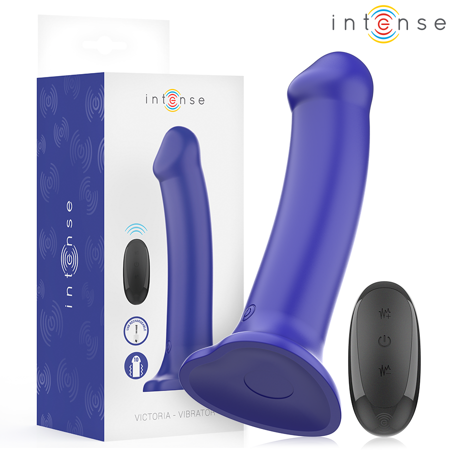 INTENSE - VIBRATORE VICTORIA CON VENTOSA 10 VIBRAZIONI BLU SCURO TELECOMANDO – Telecomando