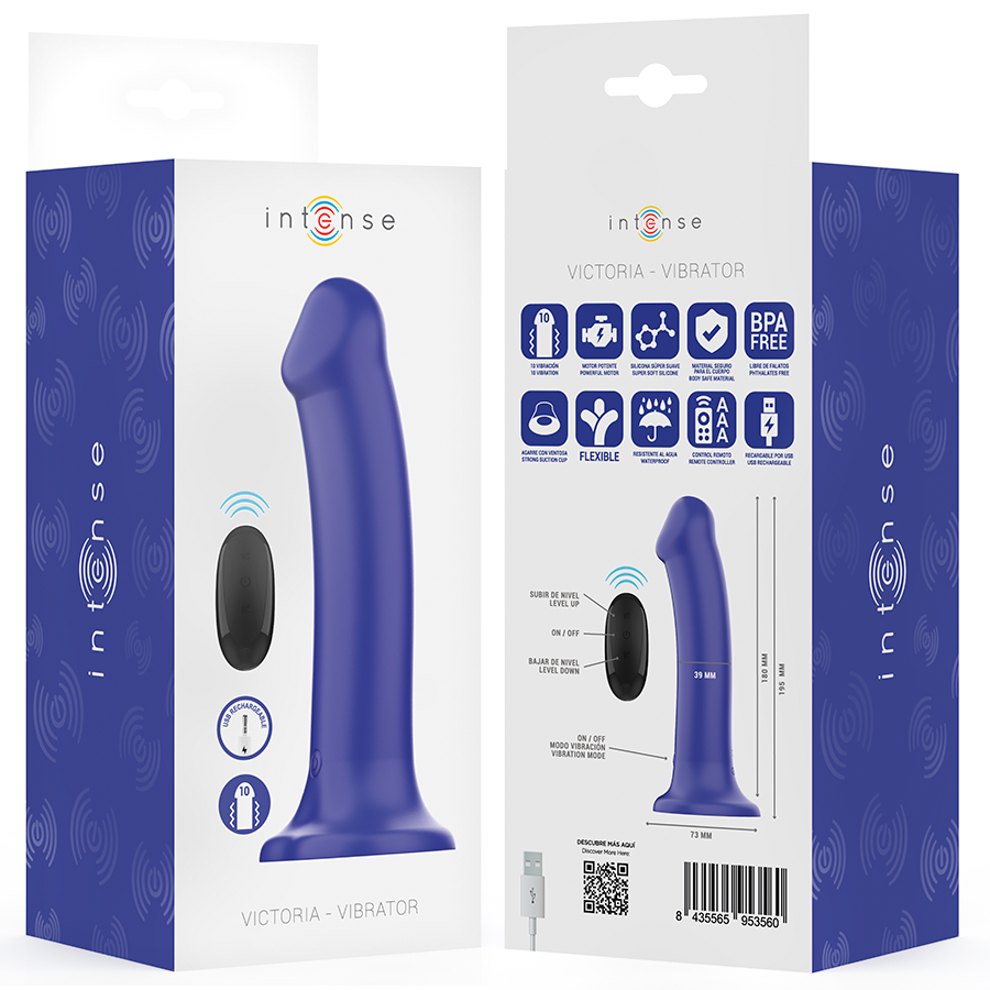 INTENSE - VIBRATORE VICTORIA CON VENTOSA 10 VIBRAZIONI BLU SCURO TELECOMANDO – Telecomando – foto 8
