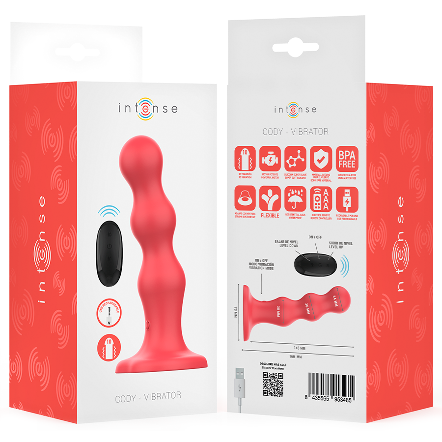 INTENSE - CODY VIBRATORE CON VENTOSA TELECOMANDO ROSSO – Telecomando – foto 8