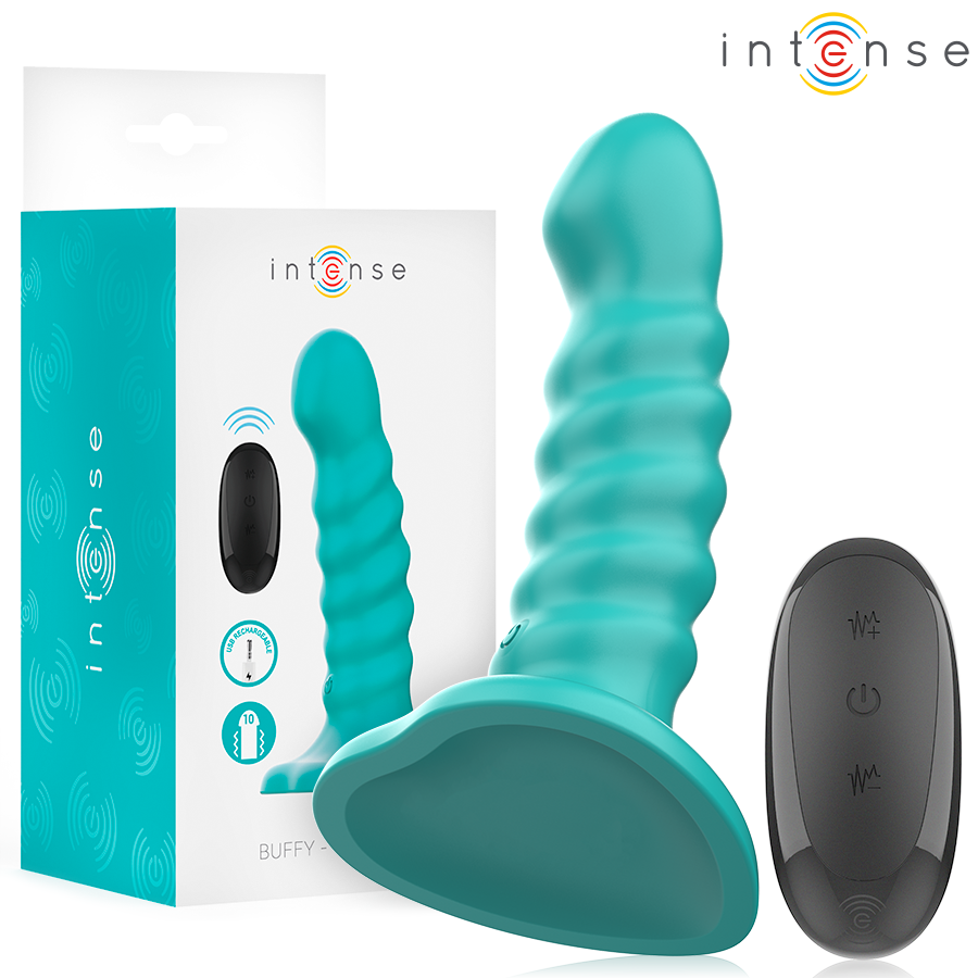 INTENSE - VIBRATORE BUFFY TAGLIA S DESIGN A SPIRALE 10 VIBRAZIONI TELECOMANDO BLU – Telecomando