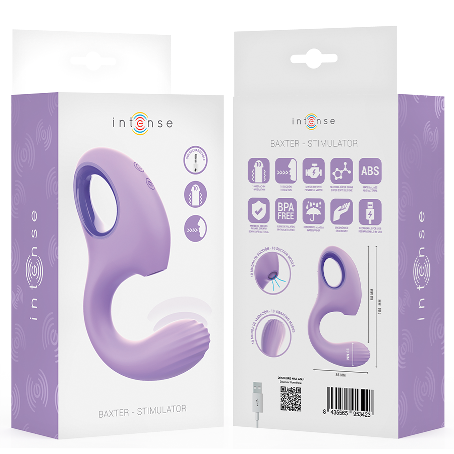 INTENSE - VIBRATORE E STIMOLATORE BAXTER VIOLA – Stimolatore d'aria con vibrazione – foto 8