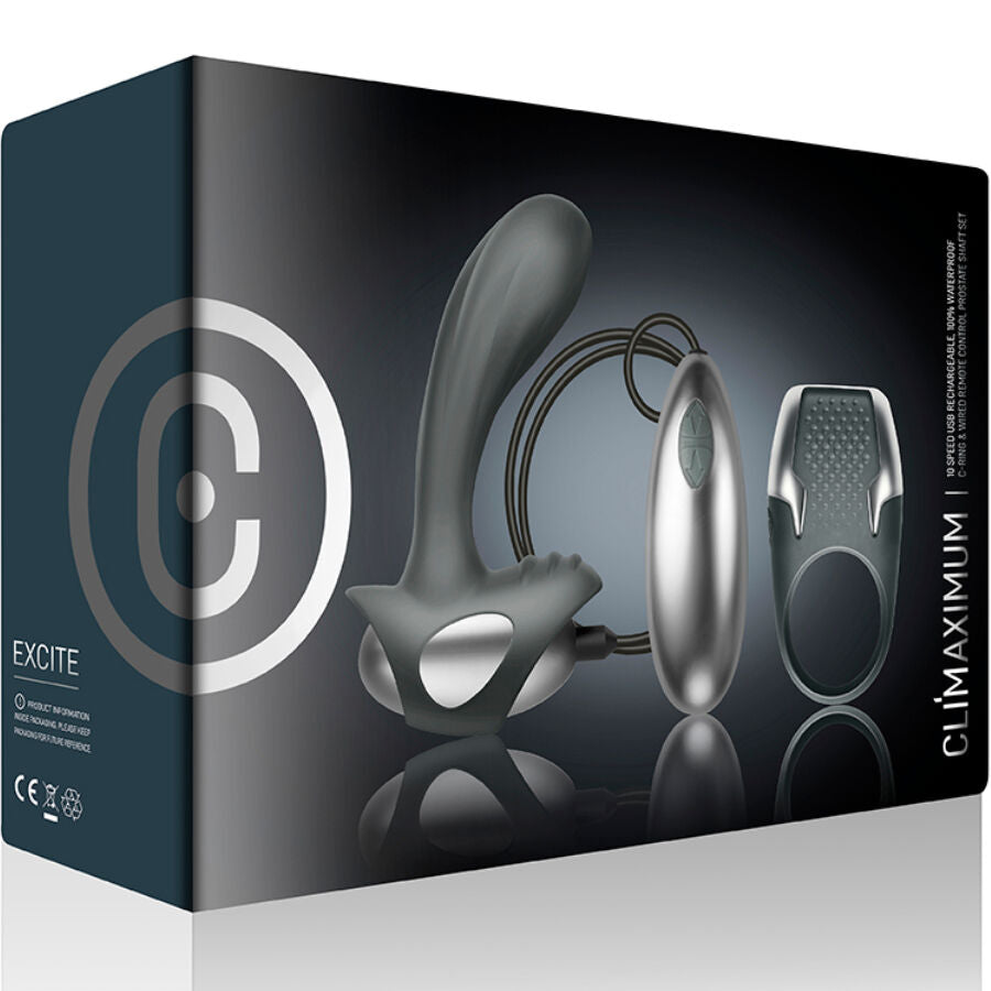 CLIMAXIMUM - EXCITE KIT ANELLO PER IL PENE + MASSAGGIATORE PER LA PROSTATA CON FILO – kit Sex Toys – foto 4