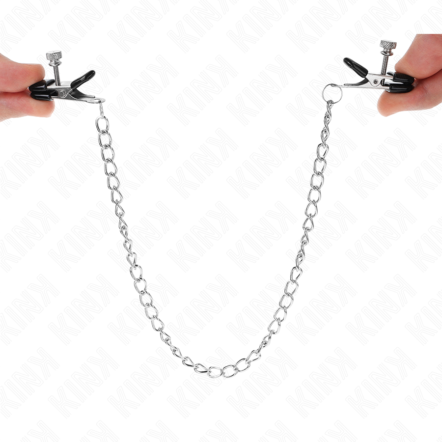 KINK - MORSETTI PER CAPEZZOLI A CATENA PIATTA ARGENTO 34 CM – Morsetti per capezzoli per sadomasochismo – foto 5