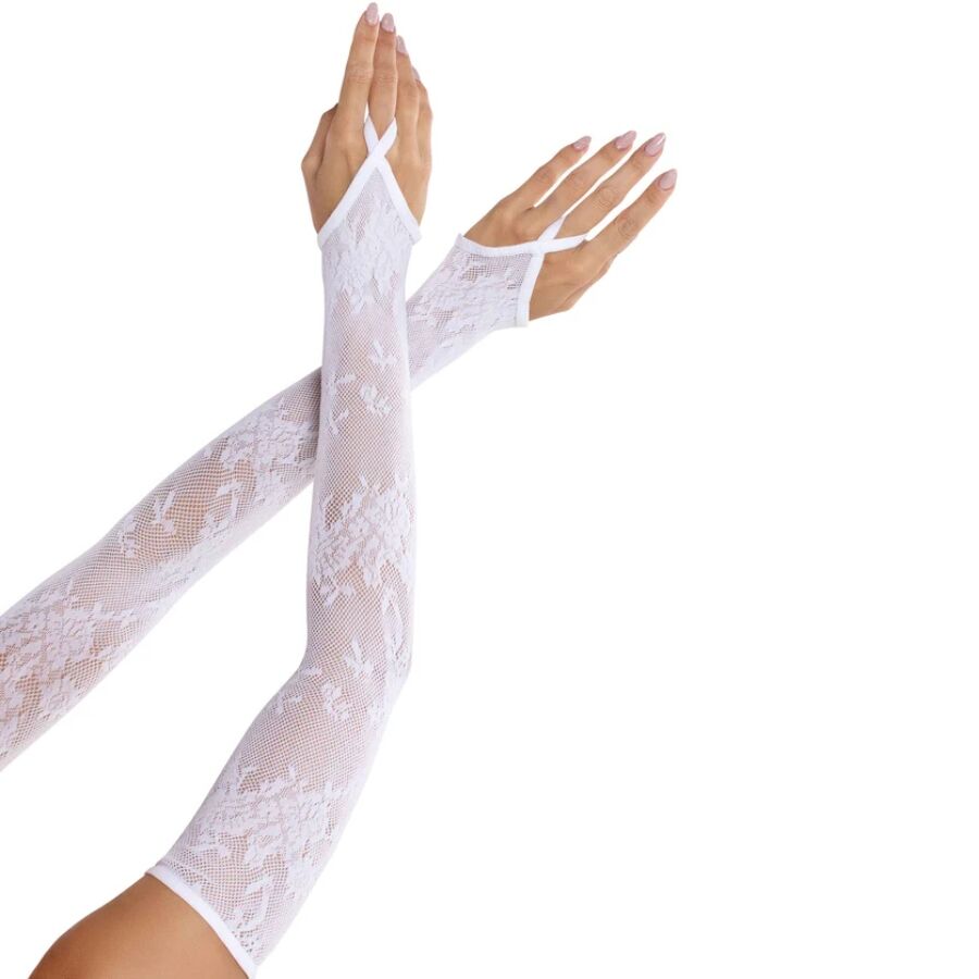 LEG AVENUE - GUANTI SCALDA MANICOTTI IN PIZZO FLOREALE EXTRA LUNGHI BIANCHI – Guanti di biancheria intima