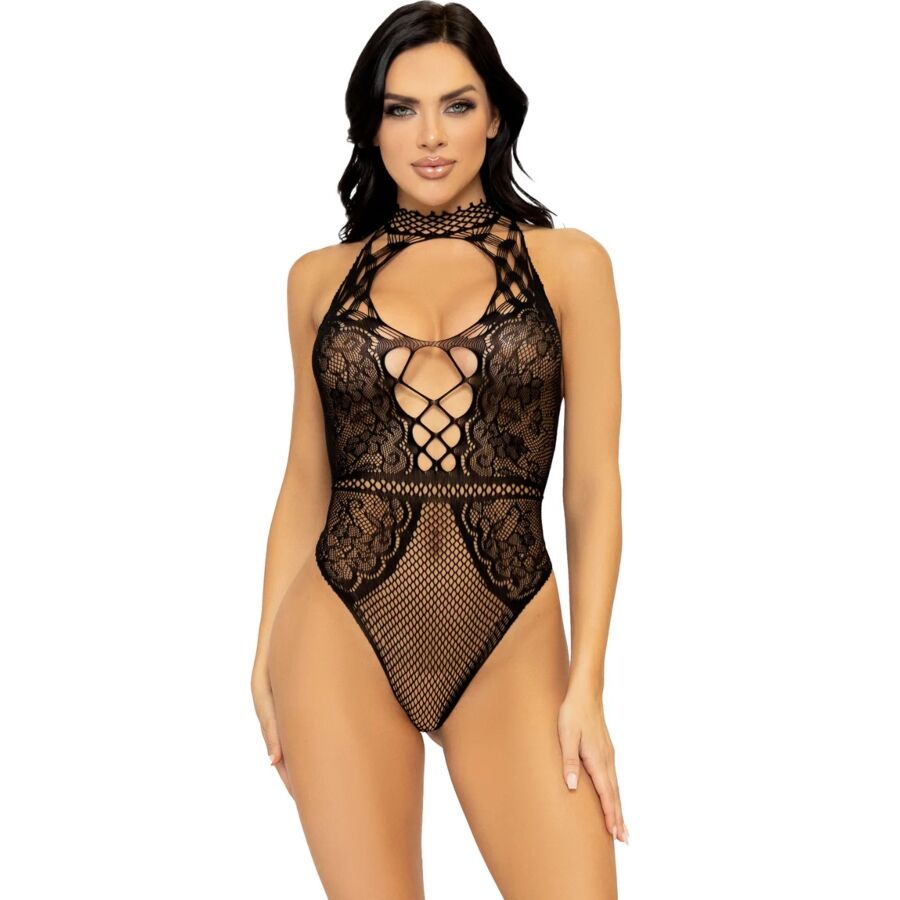 LEG AVENUE - BODY CON APERTURA A CHIAVE IN RETE E PIZZO TAGLIA UNICA – Body