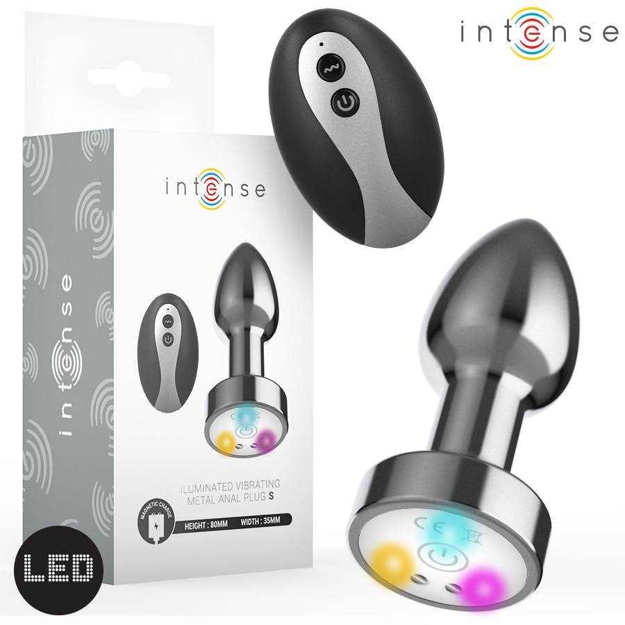 INTENSE - PLUG ANALE VIBRANTE IN METALLO CON LUCI LED E TELECOMANDO - TAGLIA S – Vibratori anali