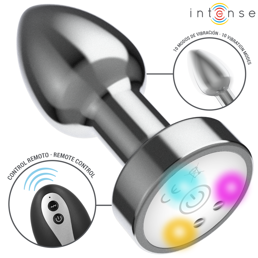 INTENSE - PLUG ANALE VIBRANTE IN METALLO CON LUCI LED E TELECOMANDO - TAGLIA M – Vibratori anali – foto 2