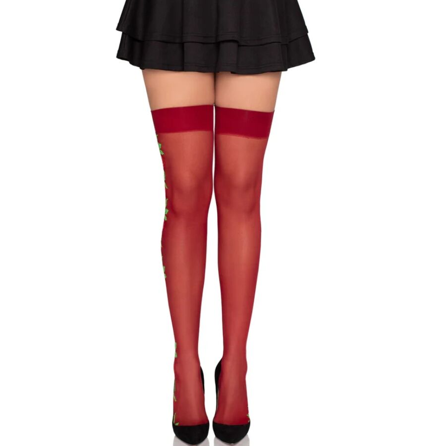 LEG AVENUE - CALZE CON CINTURA GIARRETTIERA 1957 CON FIORI ROSSI - TAGLIA UNICA – Calze giarrettiera