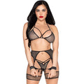 LEG AVENUE - 89362 SET TOP + PERIZOMA + GIARRETTIERA + MANETTE NERO - TAGLIA UNICA – Babydoll con reggicalze