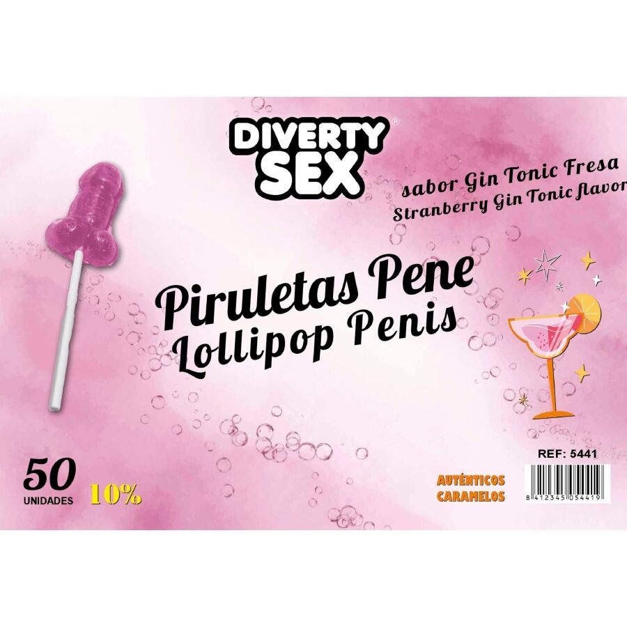 DIABLO GOLOSO - 50 LECCA-LECCA A FORMA DI PENE GIN TONIC GUSTO FRAGOLA 10% ALCOOL – Divertenti prelibatezze alcoliche