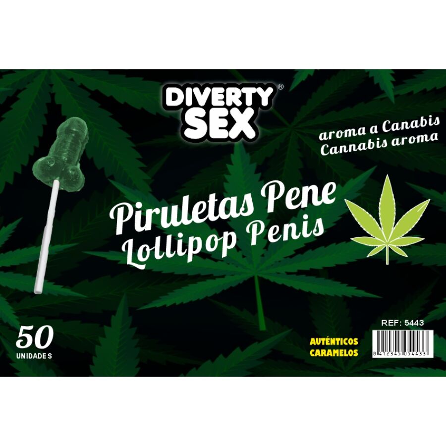 DIABLO GOLOSO - 50 LECCA-LECCA A FORMA DI PENE AROMA DI CANNABIS – Divertenti prelibatezze alcoliche
