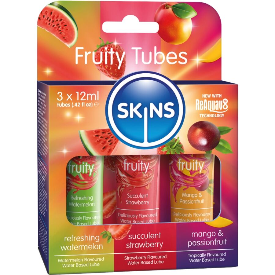 SKINS - KIT LUBRIFICANTI ALLA FRUTTA LUBRIFICANTI ALL'ANGURIA, ALLA FRAGOLA E AL MANGO 3 x 12 ML – Kit lubrificanti