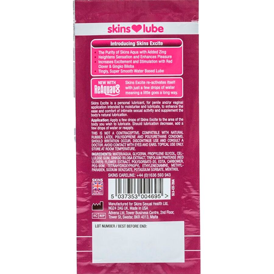 SKINS - EXCITE LUBRIFICANTE A BASE D'ACQUA MONODOSE 5 ML – A base d'acqua – foto 2