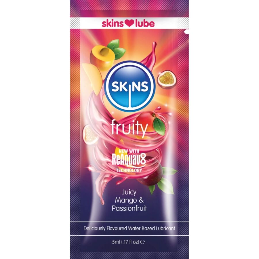 SKINS - LUBRIFICANTE FRUTTATO A BASE D'ACQUA MANGO E FRUTTO DELLA PASSIONE MONODOSE 5 ML – Dose singola