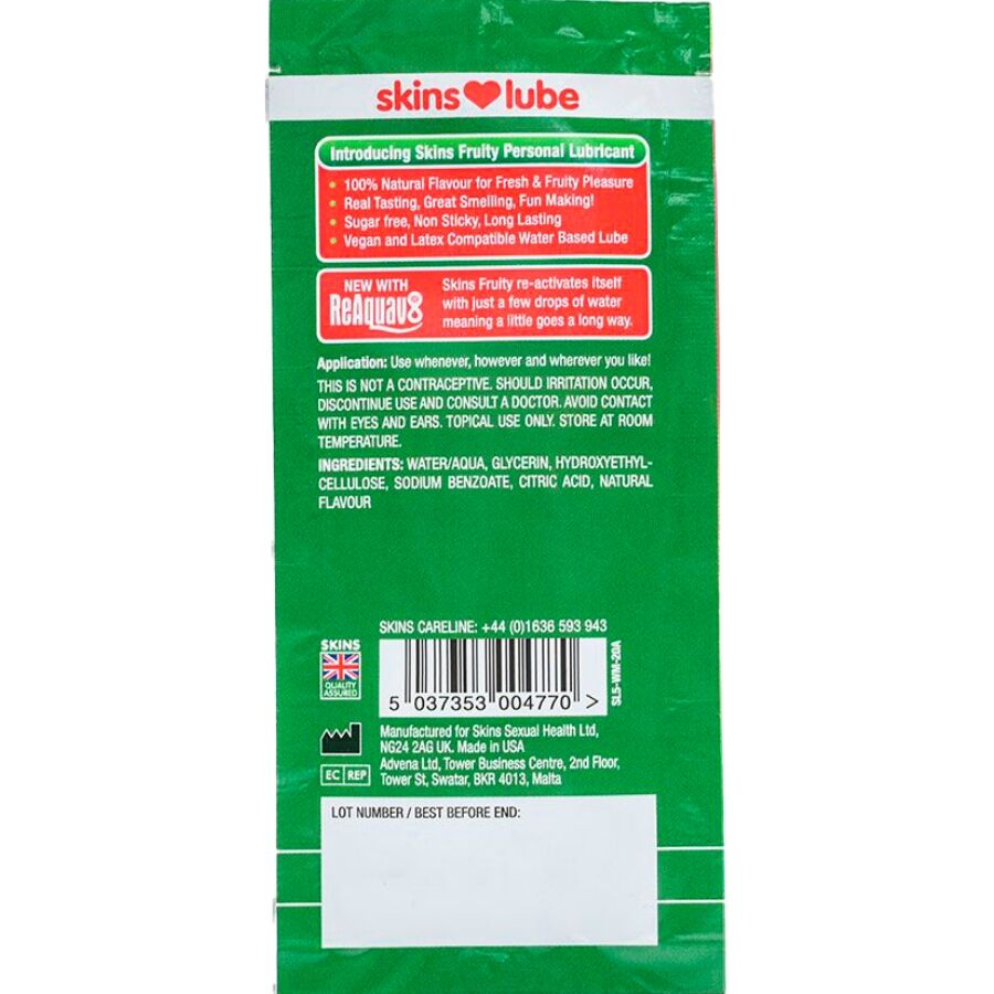 SKINS - LUBRIFICANTE FRUTTATO A BASE D'ACQUA ANGURIA MONODOSE 5 ML – Dose singola – foto 2