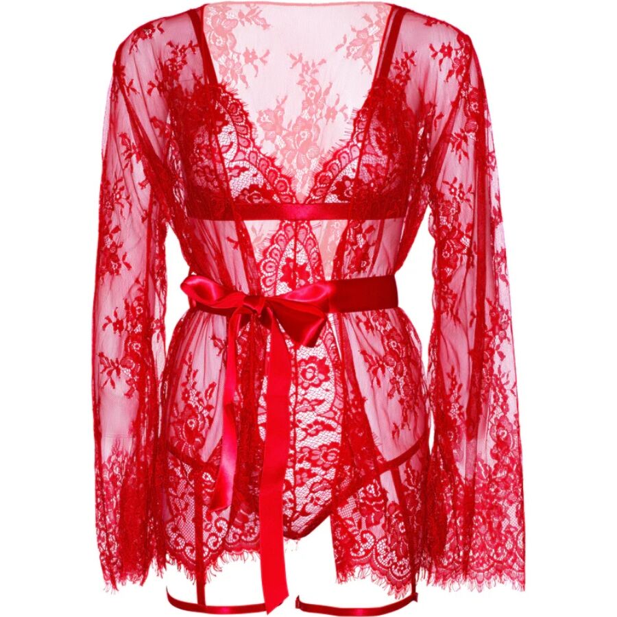 LEG AVENUE - 86123 SET VESTAGLIA TEDDY + GIARRETTIERA ROSSO TAGLIA S – Insieme sexy della biancheria – foto 7
