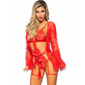 LEG AVENUE - 86123 SET VESTAGLIA TEDDY + GIARRETTIERA ROSSO TAGLIA M – Insieme sexy della biancheria