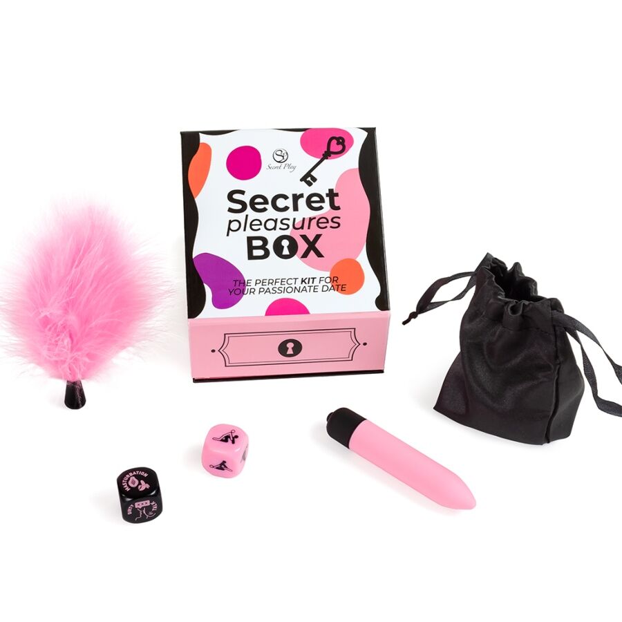 SECRET PLAY - PLEASURES BOX PER COPPIE: DADI + PROIETTILE VIBRANTE + PENNA CON PIUMA – Giochi di coppia – foto 2