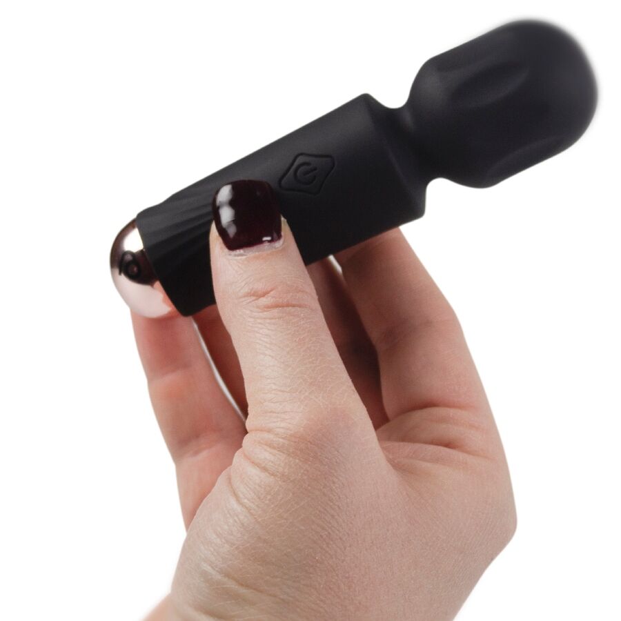 ROCKS-OFF - MINI BACCHETTA RICARICABILE 16 FUNZIONI TULIPANO NERO – Vibratore WAND – foto 3