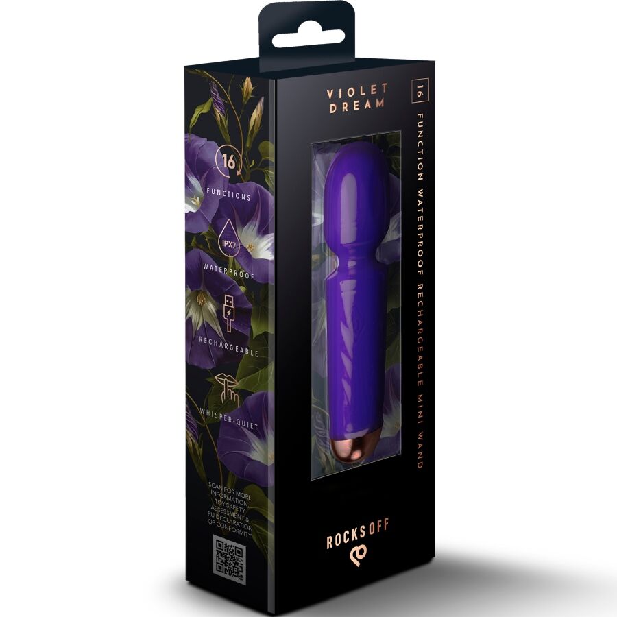 ROCKS-OFF - MINI BACCHETTA RICARICABILE 16 FUNZIONI VIOLET DREAM – Vibratore WAND – foto 6