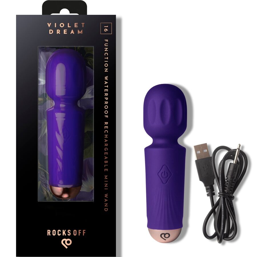 ROCKS-OFF - MINI BACCHETTA RICARICABILE 16 FUNZIONI VIOLET DREAM – Vibratore WAND