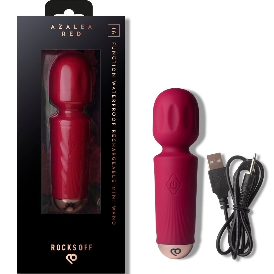 ROCKS-OFF - MINI BACCHETTA RICARICABILE 16 FUNZIONI AZALEA ROSSO – Vibratore WAND